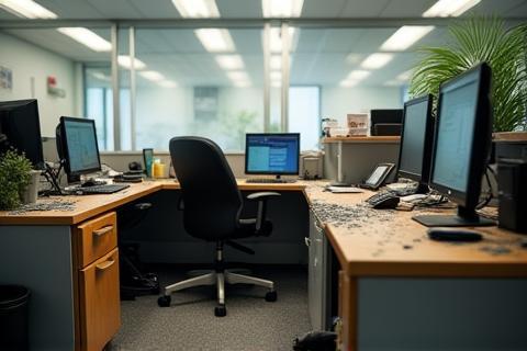 Profesyonel temizlik öncesi ofis alanı